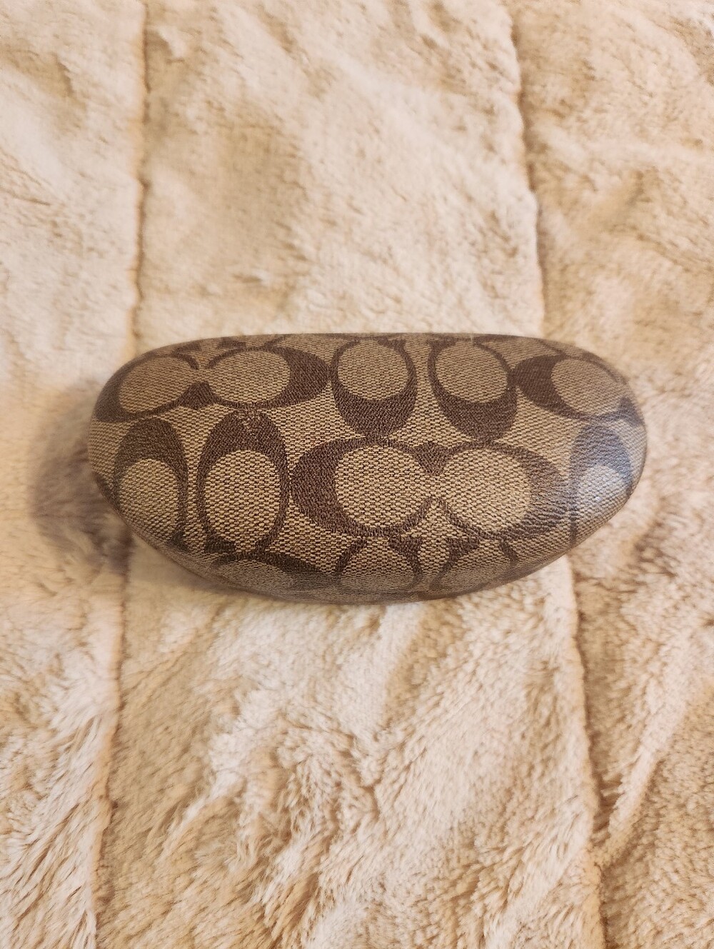Coach Signature Hard Clamshell Eye Glasses Sunglasses Case Tan Brown Logo GUC